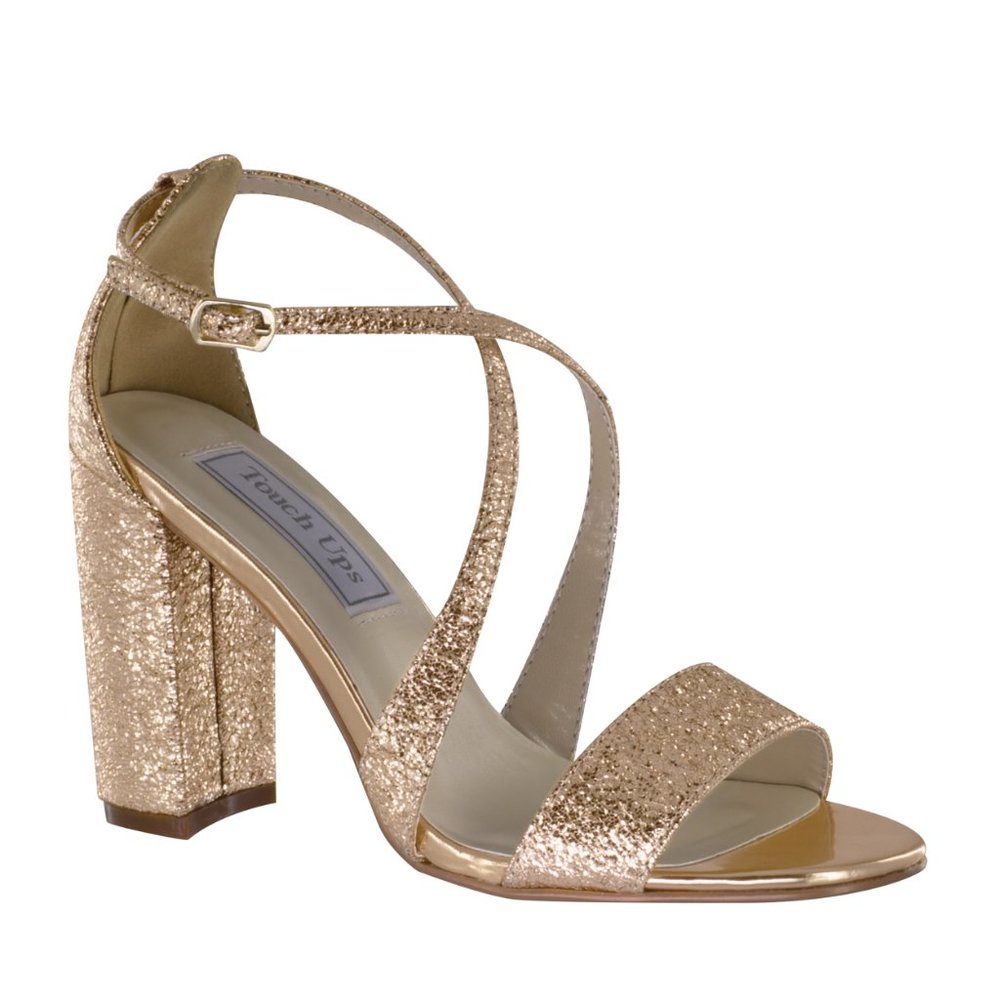 Touch Ups Womens Size 7 Micah Rose Gold Glitter Dress Sandals Block Heels Shoes‎